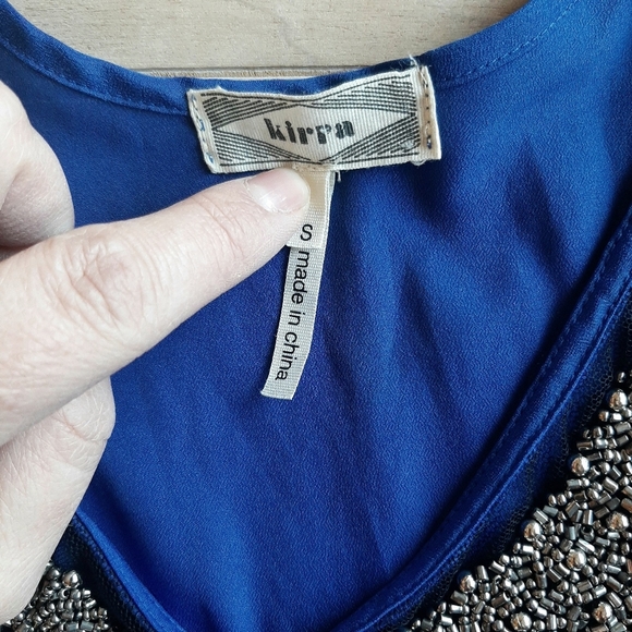 Kirra Beaded Peter Pan Collar Royal Blue Lightweight Retro Dressy Satin Tank - Picture 6 of 9